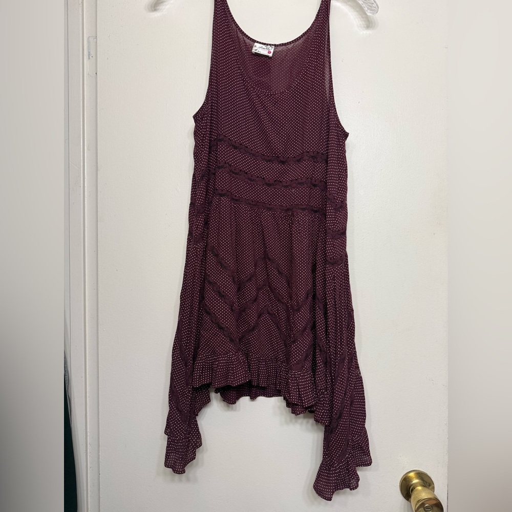 Intimately Free People Polka Dot Lace Trim Slip Dress – Burgundy (Small)